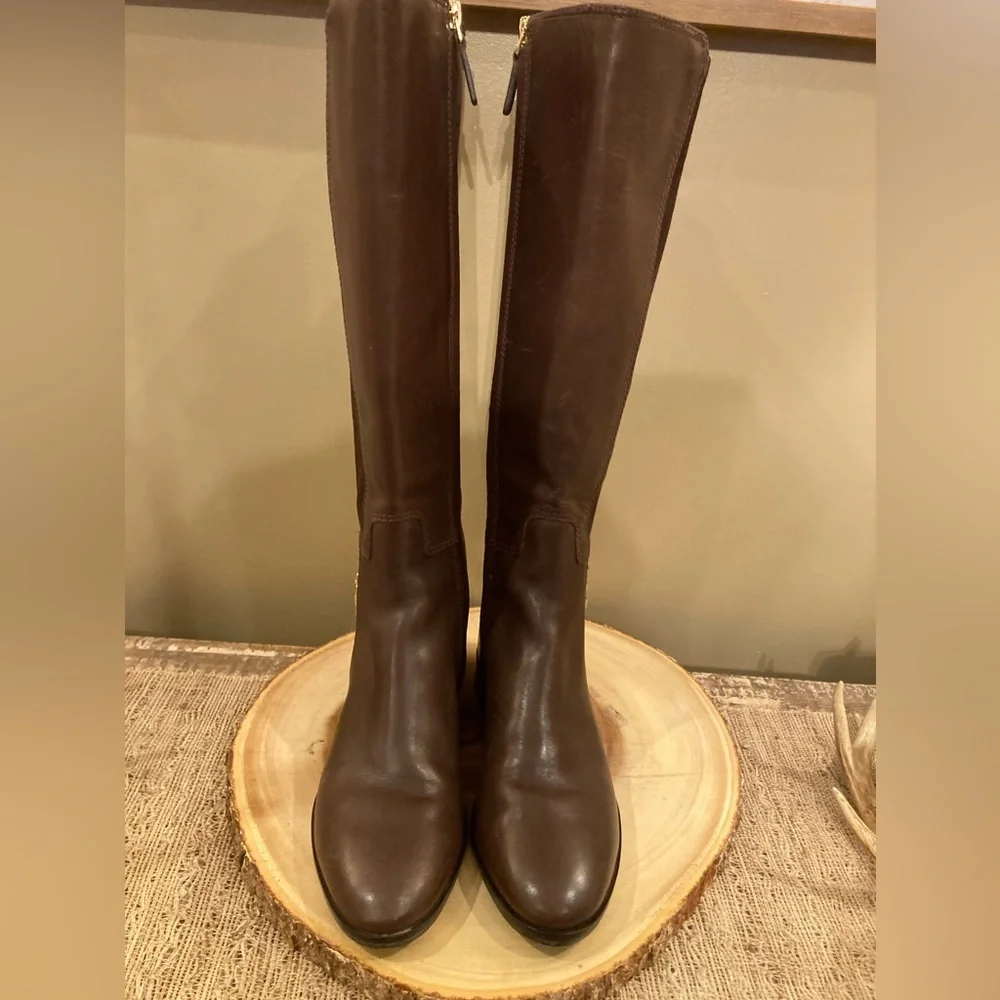 Tory Burch Wyatt Over Knee Brown‎ Leather Boots Zip Up Size-7.5
